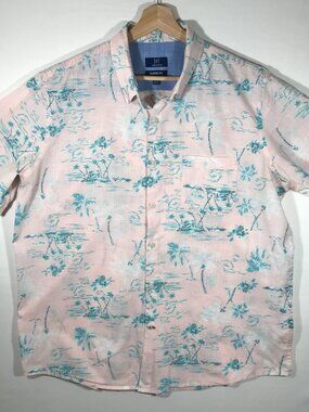 George Classic Fit Men's Large Pink Button Up Hawaiian Cuffed Short Sleeve Shirt